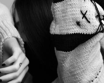 Black & White Jagged Stripe Sweater (Hand-Knit)