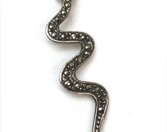 ON SALE Sterling Silver and Marcasite Snake Pendant Serpent Pendant Necklace