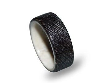 Sand Blasted Wenge Wood Ring for Men, Wooden Ring with Deer Antler, Antler Ring for Men