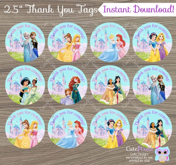 Items similar to Disney Princess Thank You Tags, Princess Thank You ...