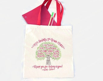 FREE SHIPPING- Personalized Teacher Tote Bag - Teacher's Appreciation End of School Year Graduation Class Gift Family Tree