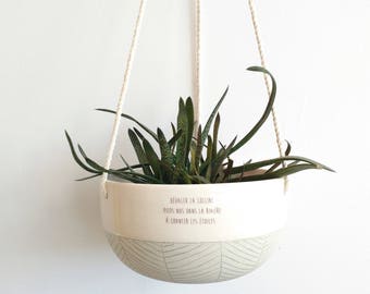 Jardinière suspendue en céramique - Grande jardinière moderne - Cache pot - Pot à succulentes - Turquoise et blanc