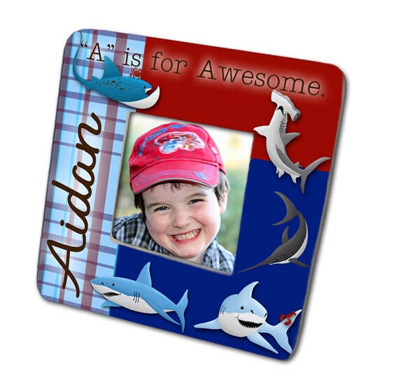 Shark Adventure Boys Photo PICTURE FRAME for Kids Bedroom Baby