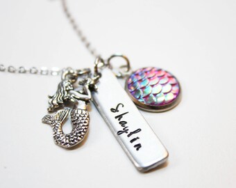 mermaid necklace, personalized mermaid necklace, mermaid name necklace, mermaid theme necklace, mermaid jewelry, mermaid name jewelry