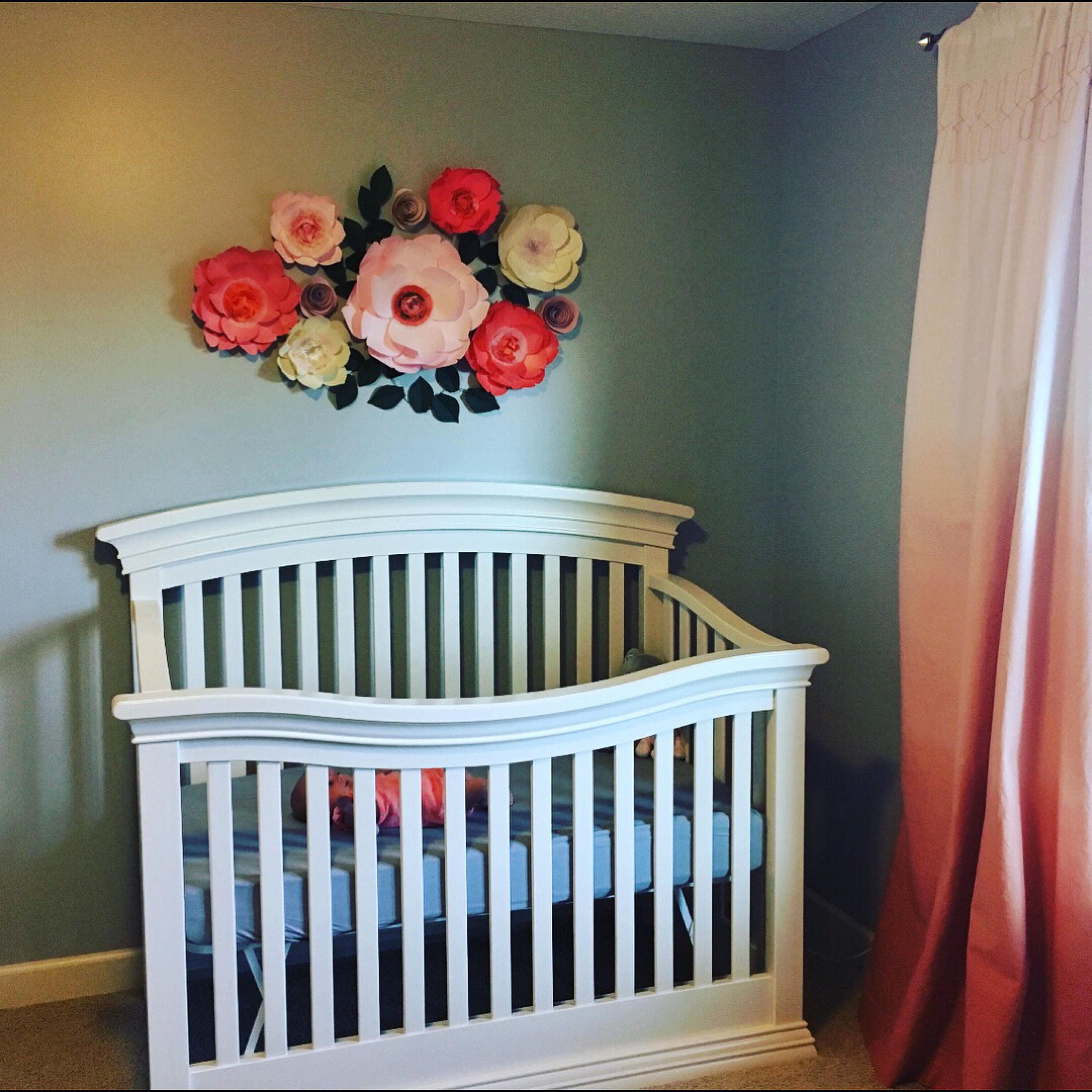 Paper flowers wall decor coral paper flowers above the crib decor