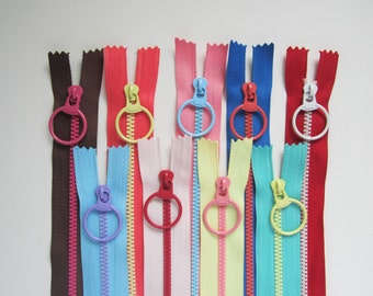 bright contrast fun coloured zip with large ring pull multicolour - 15cm, 20cm, 30cm, 40cm