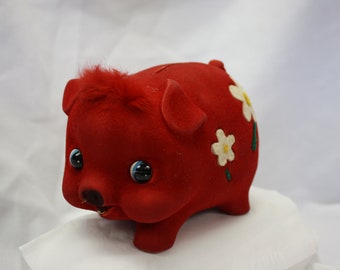 Red Velvet Vintage Piggy Bank, 1960's