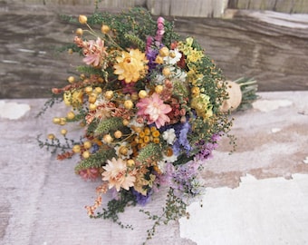 Country CALICO Bridesmaid Dried Flower Bouquet - Rustic Wedding Bouquet - Country Wedding