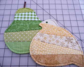 Partridge and Pear Mug Rugs - Coasters - Set of Two