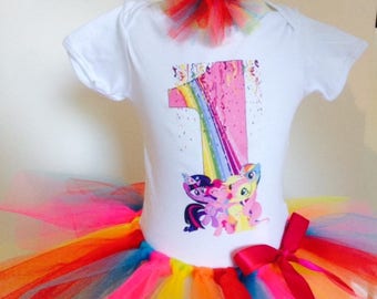 My Little Pony Birthday Outfit,Birthday Shirt,Rainbow Tutu,Birthday t-shirt,Custom Shirt,My little pony shirt,Cake smash outfit,any age,name