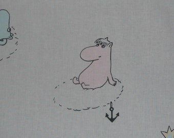 Vintage Moomin of 70s, Moomintroll, Snorkmaiden, light blue background