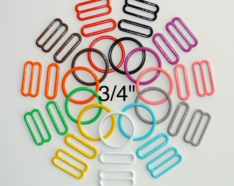 3/4" (20mm) Bra Sliders & Rings - 12 Color Choices - Nylon Coated Metal - Headband Adjusters