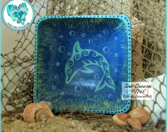 Tribal Dolphin Bowl, Handpainted Wood, Sea Dream: #1748
