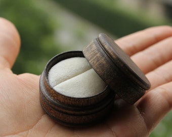Tiny 3.75 x 2.75 cm Handmade Wooden Jewelry Box, Tiny Velvet Lining Round Box.