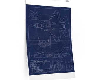 F-35 Vintage Style Blueprint On Premium Matte