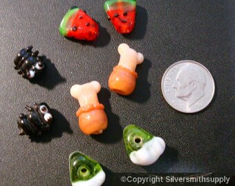Picnic themed glass lamp work beads ants drumsticks pie watermelon beads GBS001