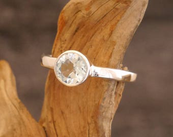 Tiny silver ring with blue topaz