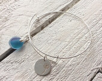 Sea Glass Bracelet, Sterling Silver Lightweight Bangle Bracelet, Seaham Sea Glass