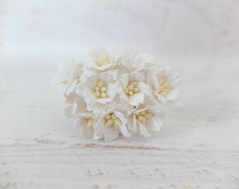 10 20mm white paper cherry blossoms - white paper flowers - 2cm white flower - mulberry paper cherry blossom