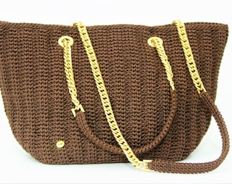Brown rope shoulder bag/handbag/women's/Accessory Bag crochet/Gift/present for you/handmade/Made in Italy