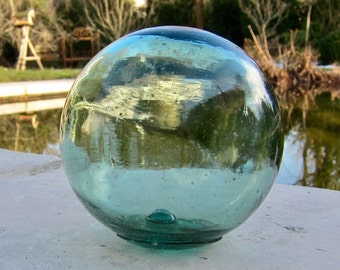 Alte antike japanische Glas Angeln Float * handgefertigte mundgeblasenen Kugeln Sake Recycling Glas Edo Meiji blau Meer grüne Blase maritimen Dekor