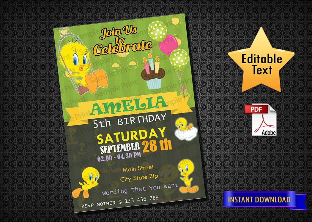 instant-download-tweety-bird-invitation-tweety-bird