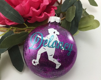 Soccer Girl Glitter Ornament, Personalized glitter ornaments, soccer gift, gifts for soccer teams, monogrammed