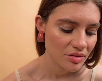 80s Wide Hoop Earrings / Vintage 80s Earrings / Marbled Hoop Earrings / Statement Earrings / Costume Jewelry