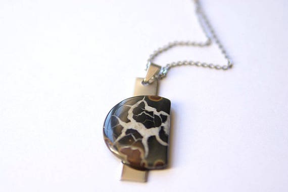 Natural Septarian Jewelry, Gemstone Necklace, Pendant Cabochon, Healing Crystals, Septarain Gift for Her, birthstone