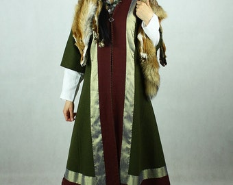Early Medieval coat with silk hems , for woman, Viking coat form Birka, Historical Pattern , Viking Reenactment, Viking Costume