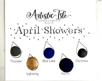 April Showers Dot card, watercolor, paint, palette, handmade paint, handmade watercolor, sample, palette, blue, indigo, bronze