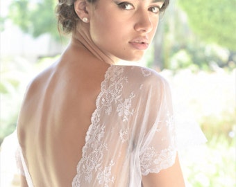 Abigail - Romantic wedding dress with lace top and chiffon skirt, boho wedding dress, backless wedding dress, beach wedding dress