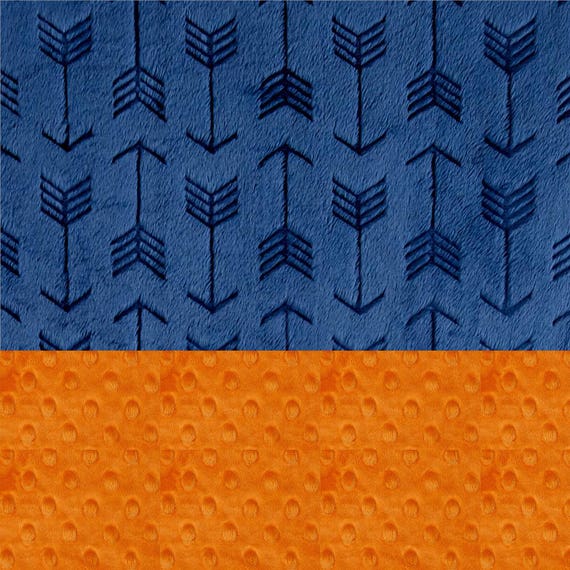 Baby Boy Personalized Baby Blanket, Minky Baby Blanket Embossed Arrow Blanket, Orange Navy Arrow Baby Blanket, Baby Shower Gift Name Blanket