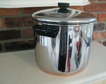Vintage 1801 Revere Ware Stainless Steel 8 QT Stock Pot Pan Copper Clad Bottom Pat Pending Pre-1968