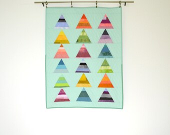 Rainbow Baby Quilt, Modern Crib Quilt, Aqua Quilt, Geometric Baby Bedding, Wall Hanging, Geometric Baby Quilt