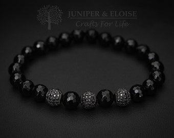 Beaded Bracelet, Mens Bracelet, artisan Jewelry for men, Matte Bracelet, Onyx Bracelet, Watch and bracelet , Disco Ball, ブレスレット , Armband