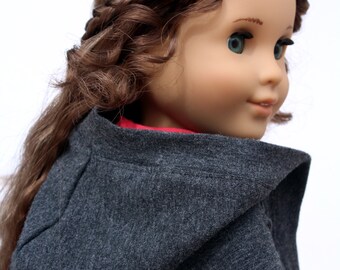 SAMPLE SALE - Fits like American Girl Doll Clothes - Hooded Duster Cardigan in Charcoal