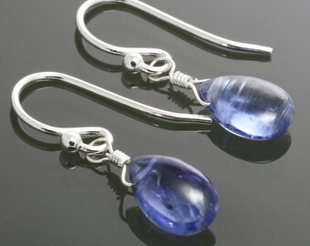 Blue Kyanite Earrings. Sterling Silver Ear Wires. Genuine Gemstone. Something Blue. Small Drop Earrings. s16e035