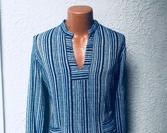 70's Vintage Men's Striped Gauze Hippie Shirt Tunic med.