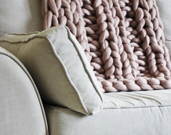 Giant Knit Blanket, Mink Knit Throw, Chunky Knit Throw, Blush Merino Blanket, Giant Knit Blanket, Pink Throw, Housewarming Gift, Wool Throw