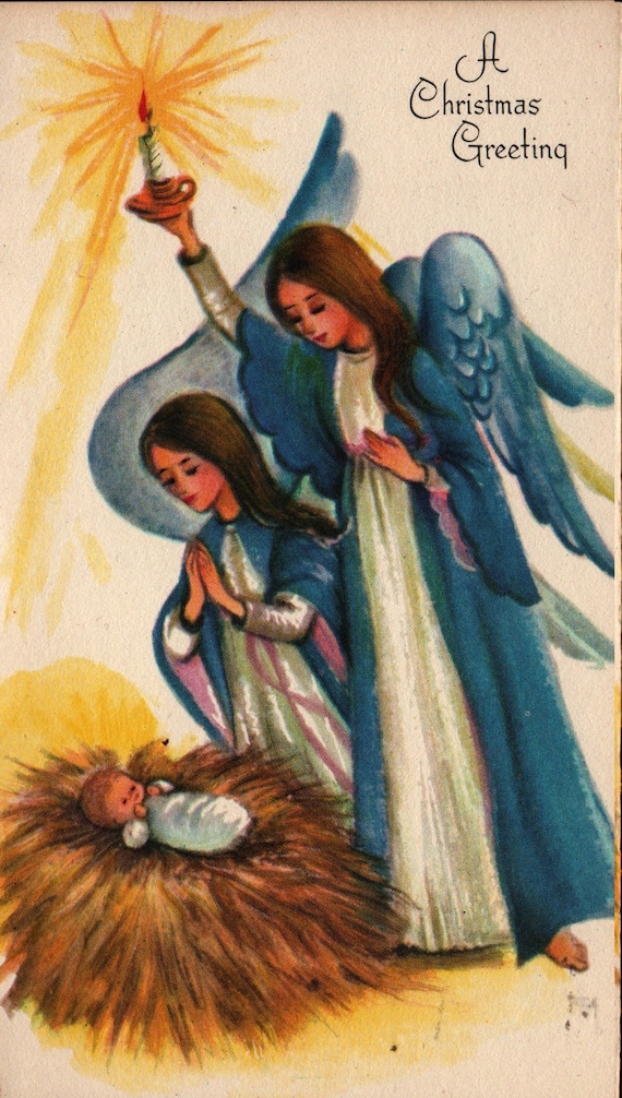 Angels With Baby Jesus + A Christmas Greeting + Vintage Christmas Card