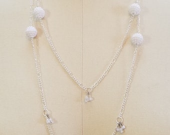 Long White Pearl and Chain Necklace