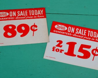 Vintage Rexall Drug Store Signs Price Tags Advertising Red White Paper Ephemera Set of 2 Two Crafts Collage Art Scrapbooking
