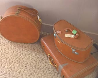 1950s Camel Brown Samsonite Suitcase Luggage