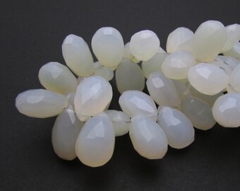 4 Pcs, 13x9mm, White Chalcedony Pear Briolette