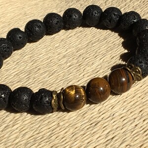 Tiger Eye 10mm, Large Wrist Black, Mens Bracelet 10mm, Meditation Mens Yoga, Lava Gemstone 10mm, Large Mens Jewelry, Tiger Eye Bracelet Chic
