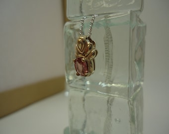 Oval Cut Pink Sapphire Necklace in Sterling Silver #1056