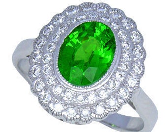 Tsavorite Green Garnet & Diamonds 18K White, Yellow or Pink/ Rose Gold Engagement Ring (2.3ct tw) : sku 545-18K