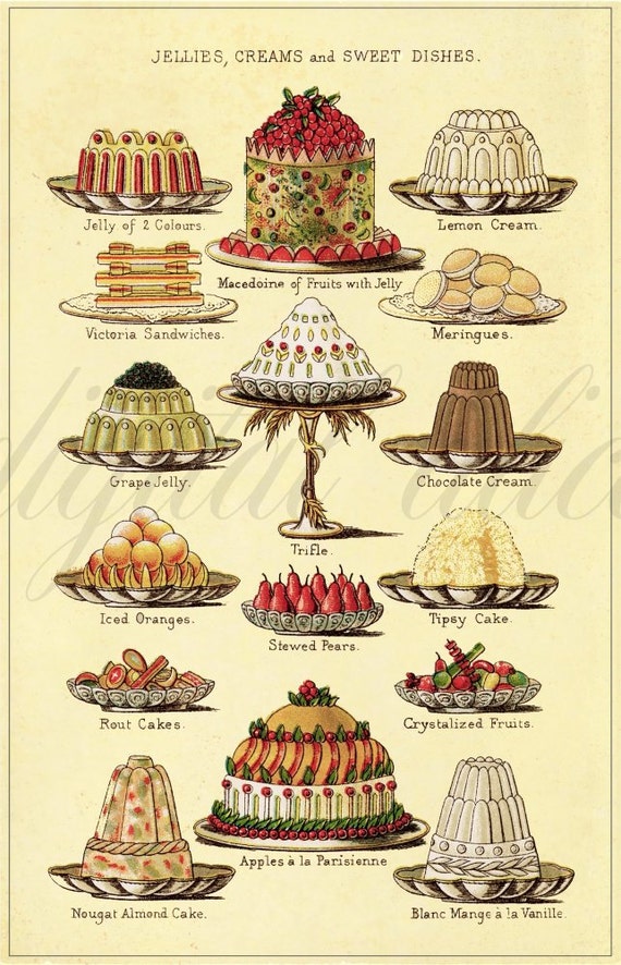 vintage desserts poster antique mrs bs fancy cakes