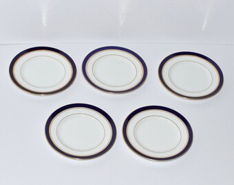 Vintage Royal Worcester England Howard Blue Gold Bread & Butter Plates, Set of 5